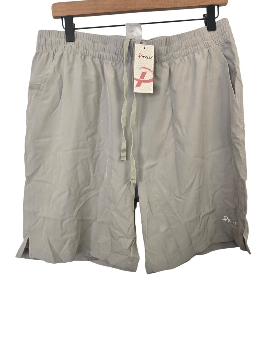 NWT Pudolla Men's Light Gray Running Athletic Shorts Size L